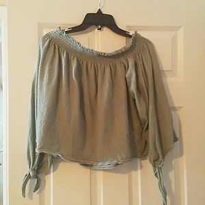 Free People off the shoulder green and white top